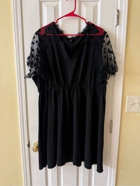 SHEIN Black Polka Dot Mesh Sleeve Dress